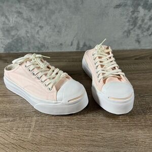Converse Platform Mules in Pale Pink and White